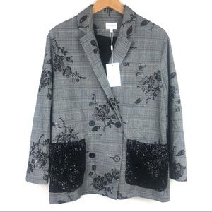 NWT Foxiedox Anthropologie Rose Plaid & Sequin Oversized Blazer